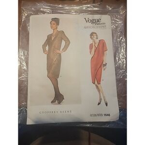 Vtg 1985 Vogue Pattern 1646 American Designer Geoffrey Beene Dress‎ Size 12 CUT